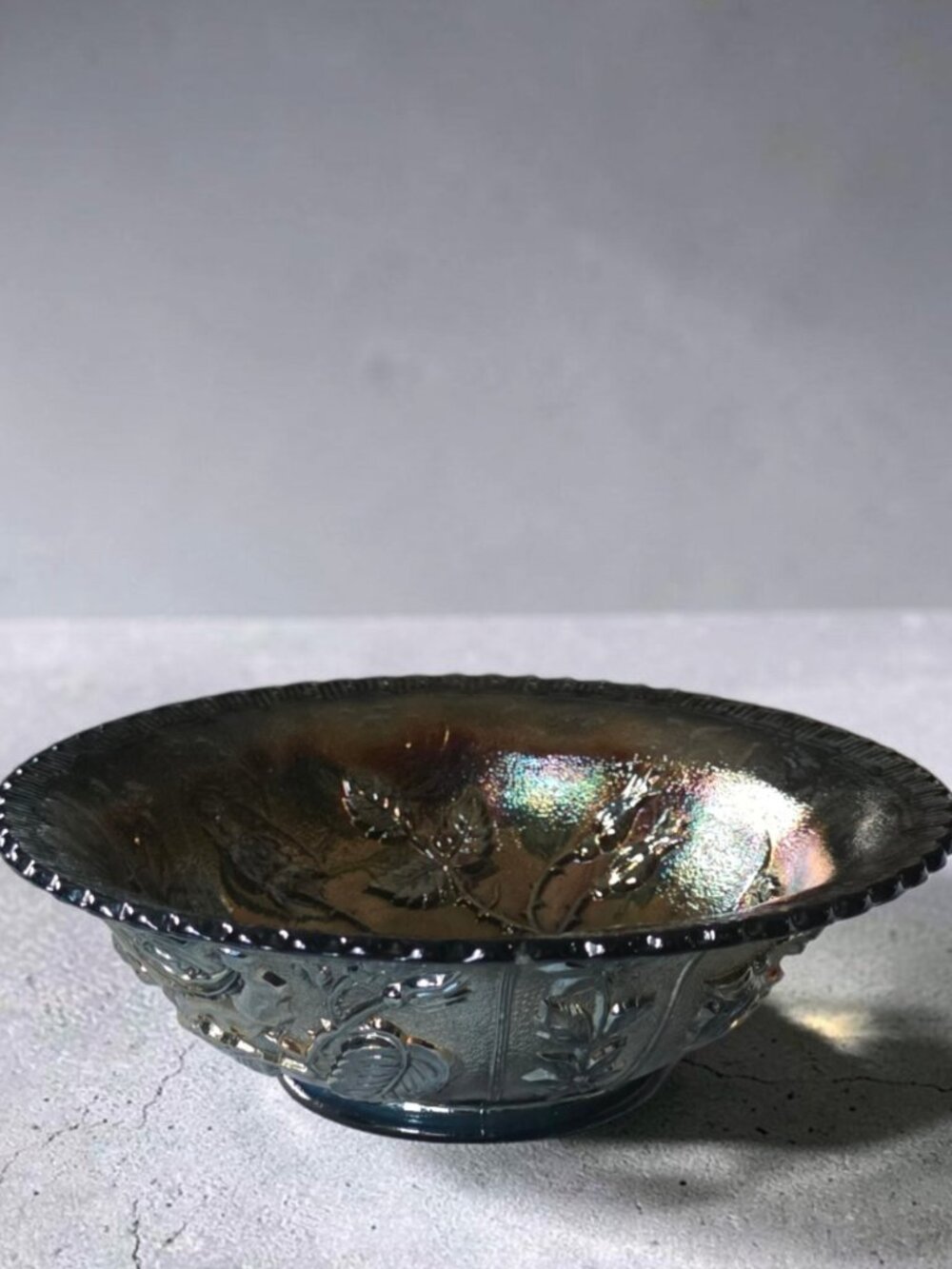 VTG IMPERIAL GLASS CARNIVAL IRIDESCENT GLASS BOWL "Open Rose" Pattern